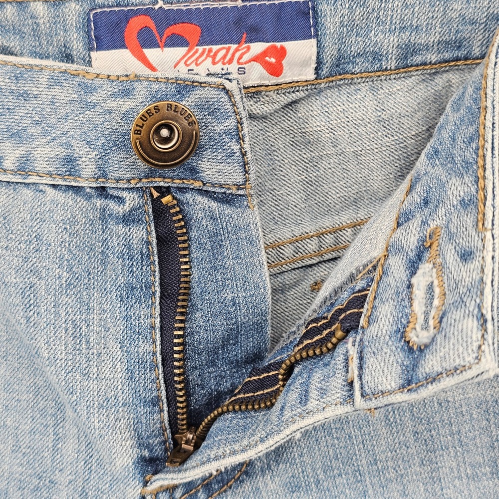 Mwah Jeans Denim Pants Womens 16W Blue Embroidered Back Pockets Light Wash Y2K